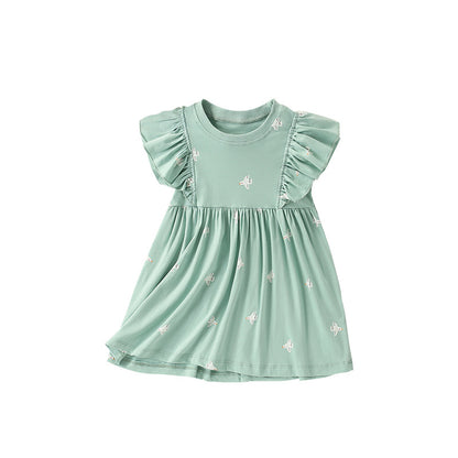 Summer Arrival Birds Pattern Short Sleeves Cute Dress for Stylish Girls, MyKids-USA®, Baby & Toddler Dresses, MyKids-USA - Size/Age - 100 (2-3Y) - Color - Green -  -  - TR2505302115-A