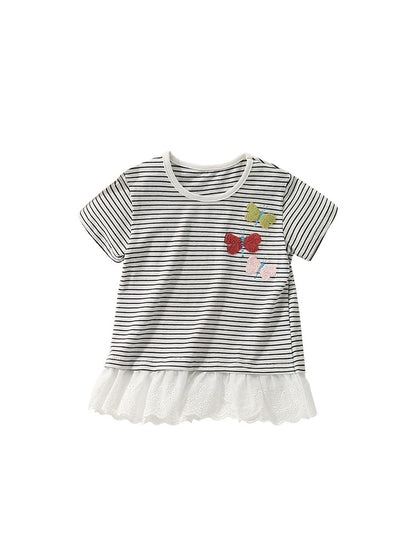 Summer Girls’ Butterfly Pattern Striped T-shirt in European and American Style, MyKids-USA®, Baby & Toddler Tops, MyKids-USA -  -  -  -  -  -  - 
