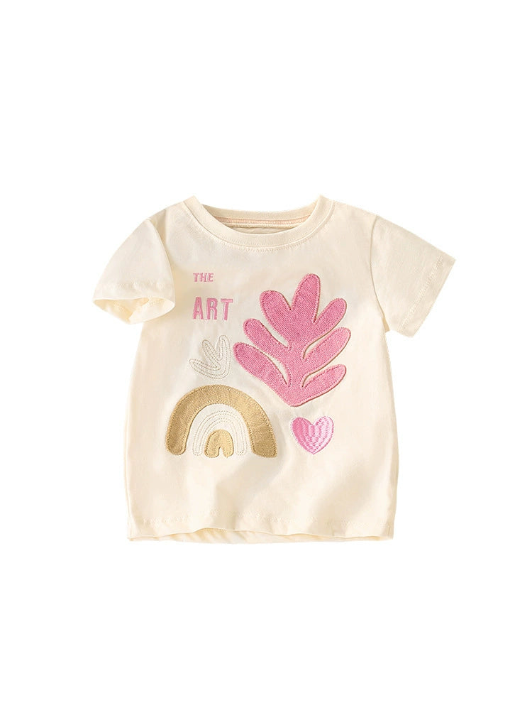 Summer Girls’ Plant and Letters Pattern Decorated T-shirt in European and American Style, MyKids-USA®, Baby & Toddler Tops, MyKids-USA -  -  -  -  -  -  - 