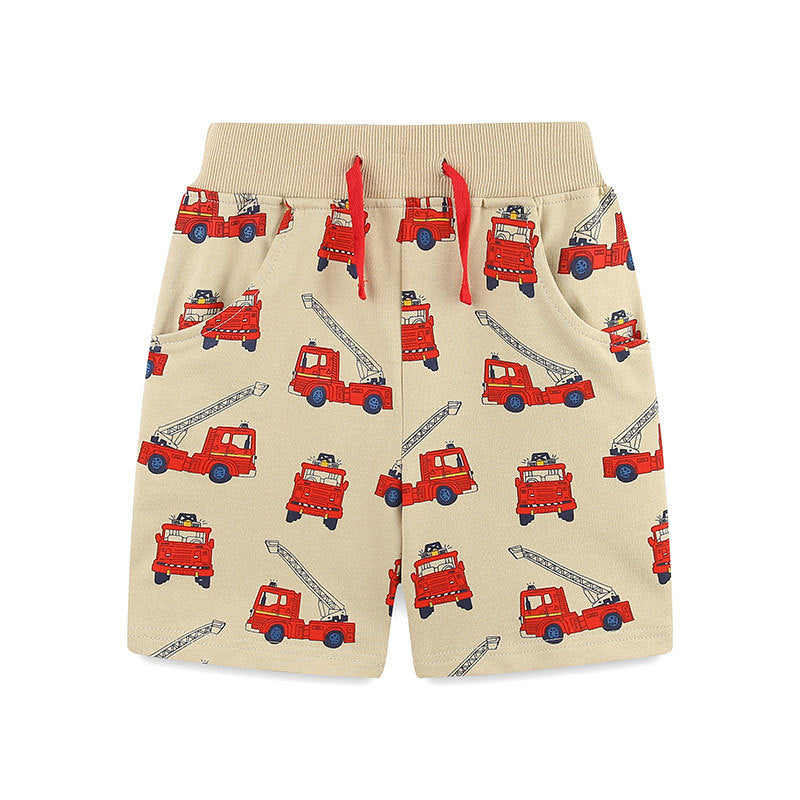 Summer Arrival Kids Boys Cotton Casual Style Cartoon Fire Engines Pattern Shorts, MyKids-USA®, Shorts, MyKids-USA - Size/Age - 90 (12-24M) - Color - Apricot -  -  - TR2506101635-A