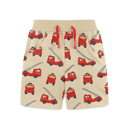 Summer Arrival Kids Boys Cotton Casual Style Cartoon Fire Engines Pattern Shorts, MyKids-USA®, Shorts, MyKids-USA - Size/Age - 90 (12-24M) - Color - Apricot -  -  - TR2506101635-A