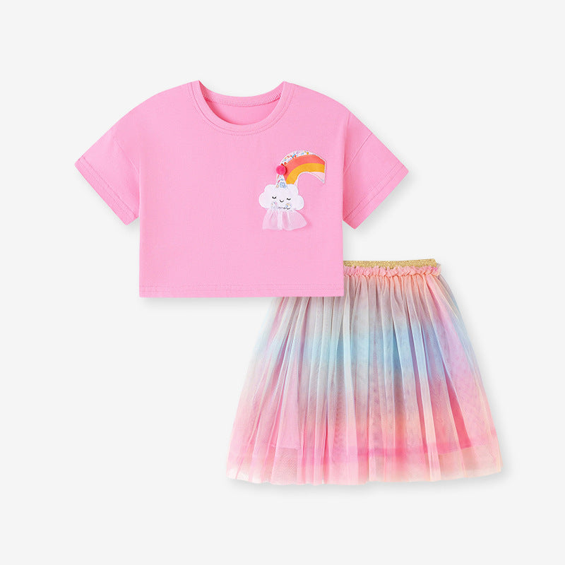Summer Hot Selling Baby Kids Girls Short Sleeves Cartoon Pattern T-shirt and Tulle Skirt Clothing Set, MyKids-USA®, Baby & Toddler Outfits, MyKids-USA - Size/Age - 90 (12-24M) - Color - Light Pink -  -  - TR2601061700-A.