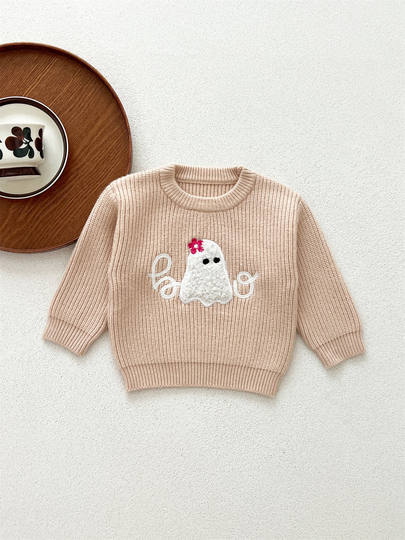 Autumn Arrival Baby Kids Unisex Comfortable Halloween Ghost Pattern Knitted Long Sleeves Pullover, MyKids-USA®, Baby & Toddler Outerwear, MyKids-USA - Size/Age - 66 (3-6M) - Color - Beige -  -  - TR2410090837-A