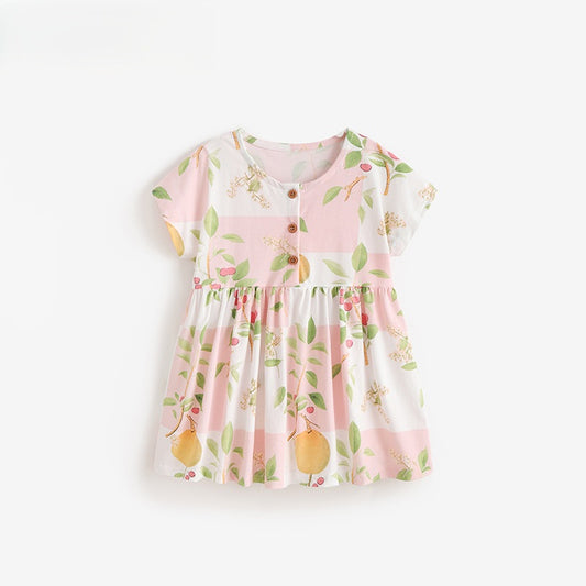 Summer Baby Kids Girls Short Sleeves Fruits Pattern Dress