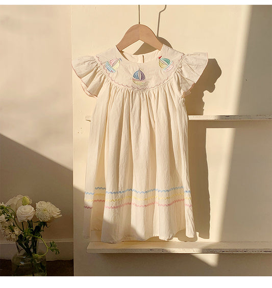 Summer Baby Kids Girls Sleeveless Little Boat Embroidery Pattern Dress, MyKids-USA®, Baby & Toddler Dresses, MyKids-USA - Size/Age - 90 (12-24M) - Color - Beige -  -  - TR2503072233-A
