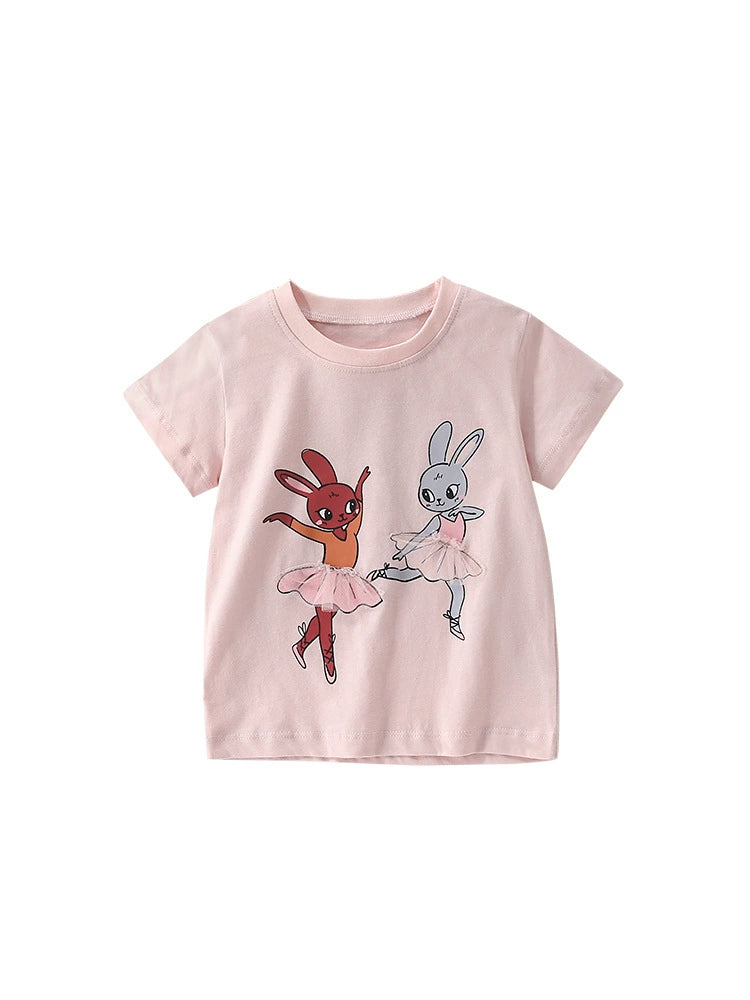 Summer Arrival Girls’ Rabbit Dancers Cartoon Pattern Short Sleeves T-shirt in European and American Style, MyKids-USA®, Baby & Toddler Tops, MyKids-USA -  -  -  -  -  -  - 
