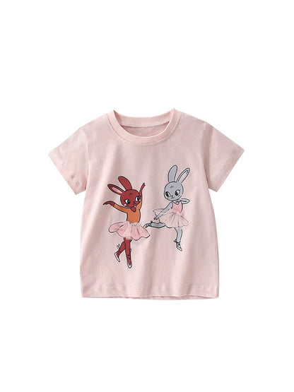 Summer Arrival Girls’ Rabbit Dancers Cartoon Pattern Short Sleeves T-shirt in European and American Style, MyKids-USA®, Baby & Toddler Tops, MyKids-USA -  -  -  -  -  -  - 