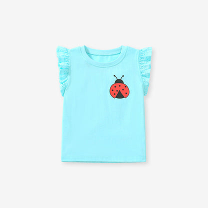 Crew Neck Ladybird Logo Ruffle Sleeveless Girls’ T-Shirt