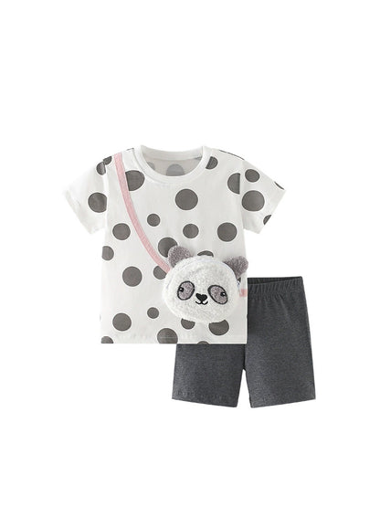 Summer Baby Kids Casual Panda and Polka Dots Pattern T-shirt and Shorts Clothing Set for Girls, MyKids-USA®, Baby & Toddler Outfits, MyKids-USA -  -  -  -  -  -  - 