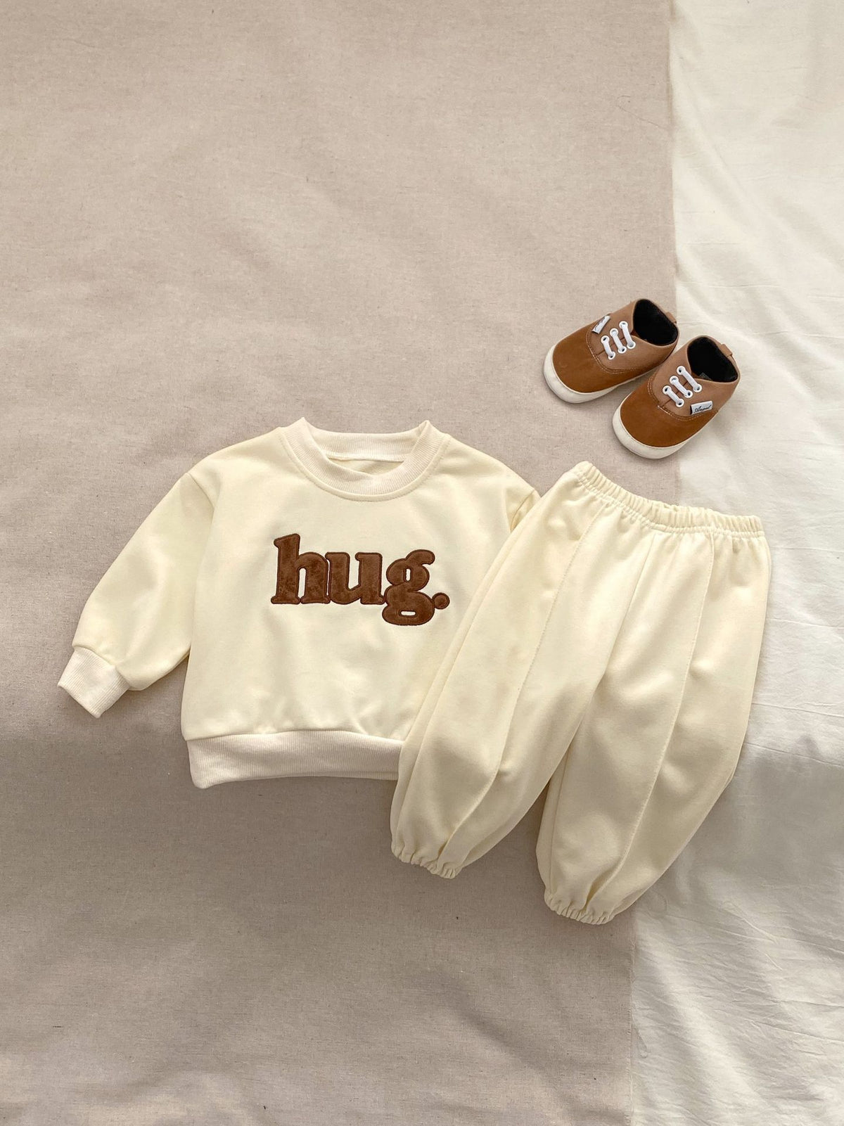 Spring Baby And Kids Unisex Letters Pattern Pullover Top And Pants, Romper Clothing Set, MyKids-USA®, Baby & Toddler Outfits, MyKids-USA - Size/Age - 66 (3-6M) - Color - Beige -  -  - TR2401051131-B.