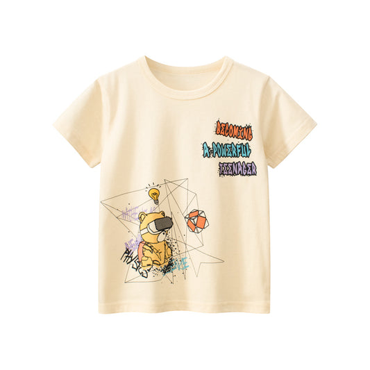 Teddy Bear Cartoon Print Girls’ T-Shirt In European And American Style For Summer