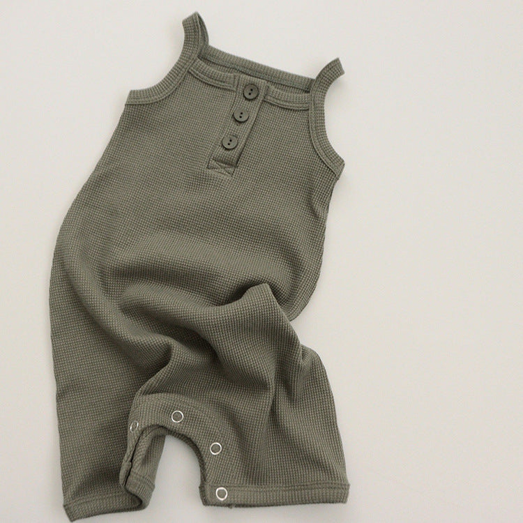Summer Arrival Baby Sleeveless Plain Waffle Grid Rompers Bodysuits