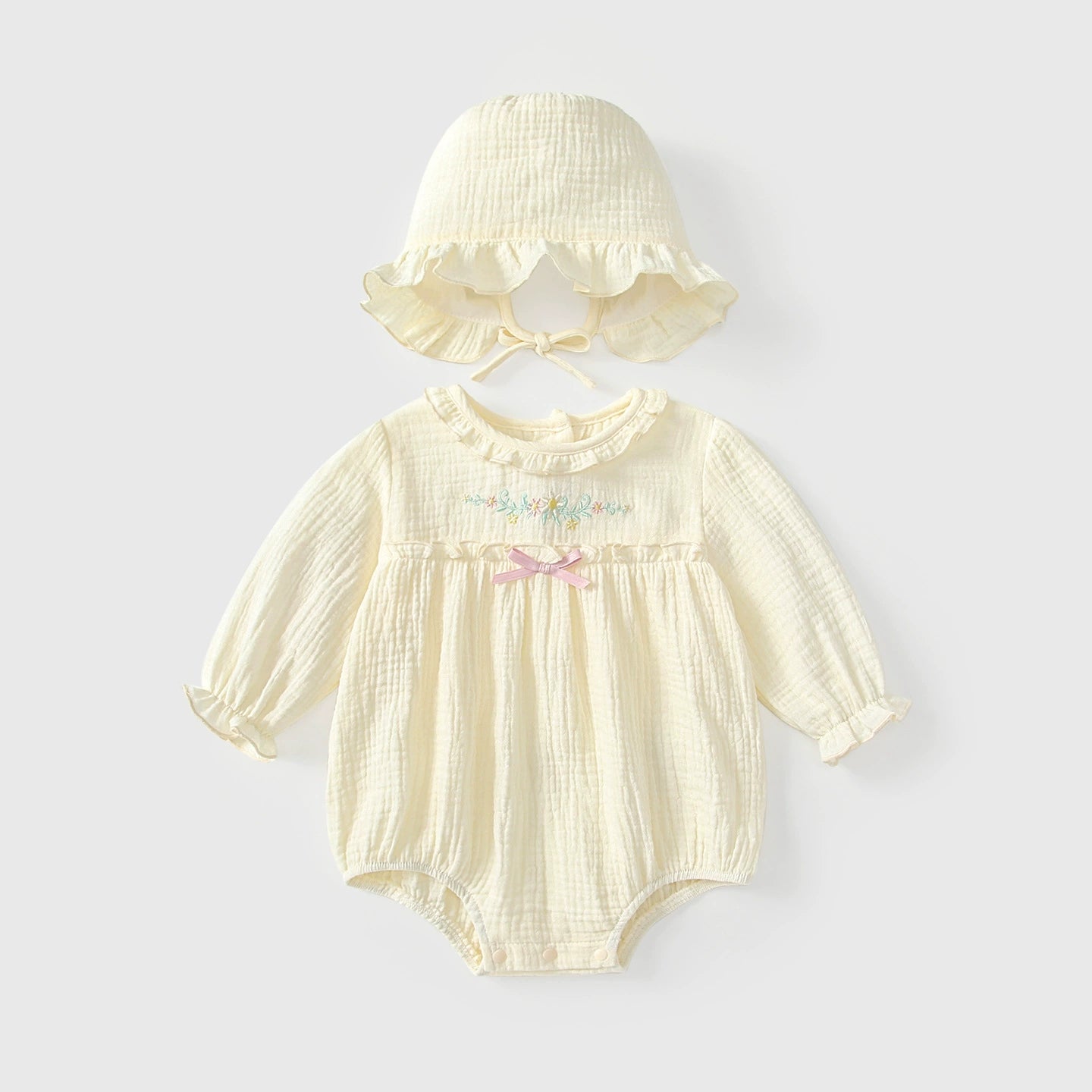 Arrival Autumn Baby Girls Flowers Embroidery Long Sleeves Onesies with Collar, MyKids-USA®, Baby One-Pieces, MyKids-USA - Size/Age - 66 (3-6M) - Color - Apricot -  -  - TR2508132152-A