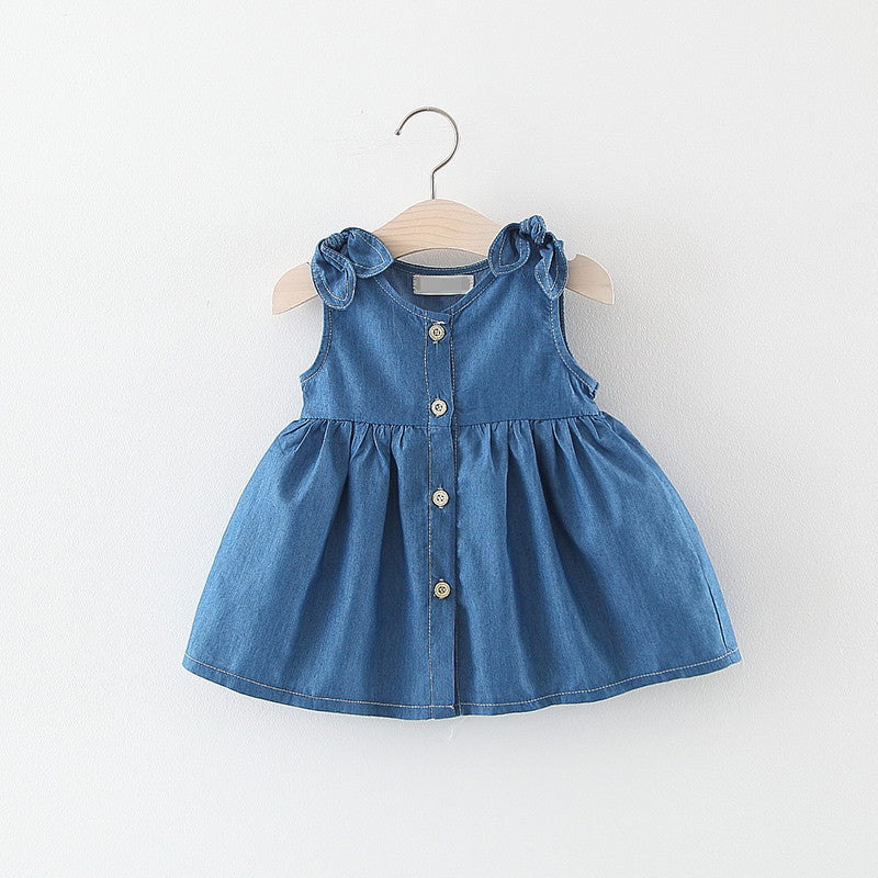 toddler girl denim dress Baby Girl Solid Blue Denim Dress In Summer – MyKids-USA®