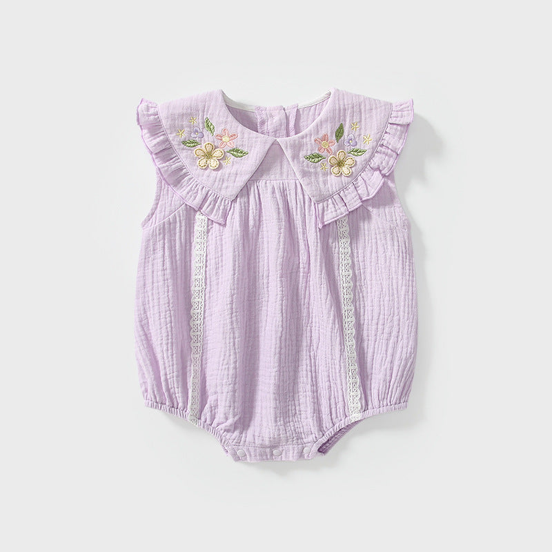 Summer Arrival Sleeveless Flowers Pattern Collar Purple Onesies for Stylish Girls, MyKids-USA®, Baby One-Pieces, MyKids-USA - Size/Age - 66 (3-6M) - Color - Purple -  -  - TR2505011751-A