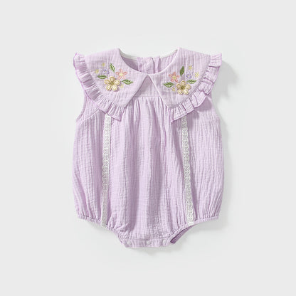 Summer Arrival Sleeveless Flowers Pattern Collar Purple Onesies for Stylish Girls, MyKids-USA®, Baby One-Pieces, MyKids-USA - Size/Age - 66 (3-6M) - Color - Purple -  -  - TR2505011751-A