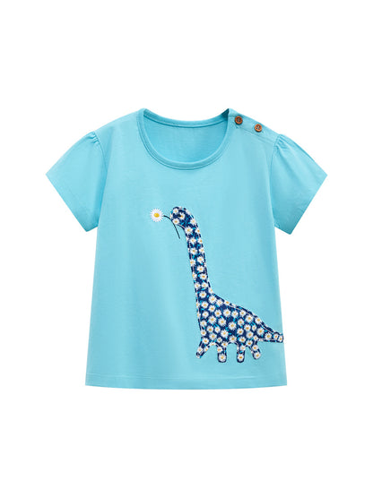 Girls’ Clothing Summer Collection – Floral Dinosaur Pattern Children’s T-Shirt