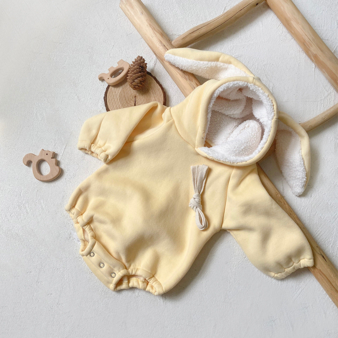 Arrival Autumn and Winter Baby Unisex Simple Fleece-Lined Long Sleeves Hooded Bodysuit, MyKids-USA®, Bodysuits, MyKids-USA - Size/Age - 66 (3-6M) - Color - Yellow -  -  - TR2601061527-B.