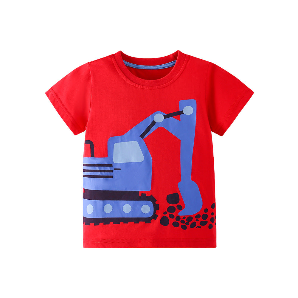 Summer Boys’ Red Cartoon Pattern T-shirt