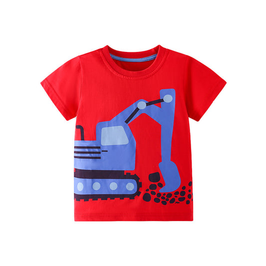 Summer Boys’ Red Cartoon Pattern T-shirt