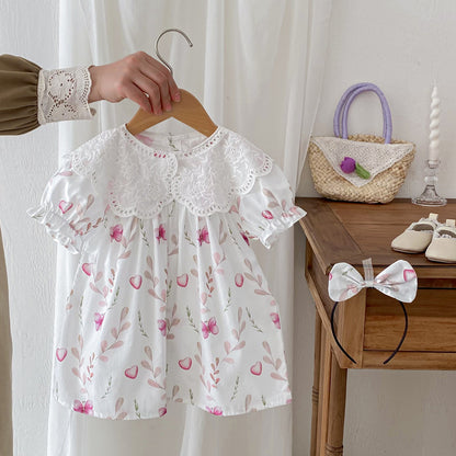 Summer Girls Flowers Pattern Short Sleeves Hollow Out Collar Onesies And Dress – Sister Matching Clothing Set, MyKids-USA®, Baby & Toddler Outfits, MyKids-USA - Size/Age - 66 (3-6M) - Color - Apricot -  -  - TR2406212315-A