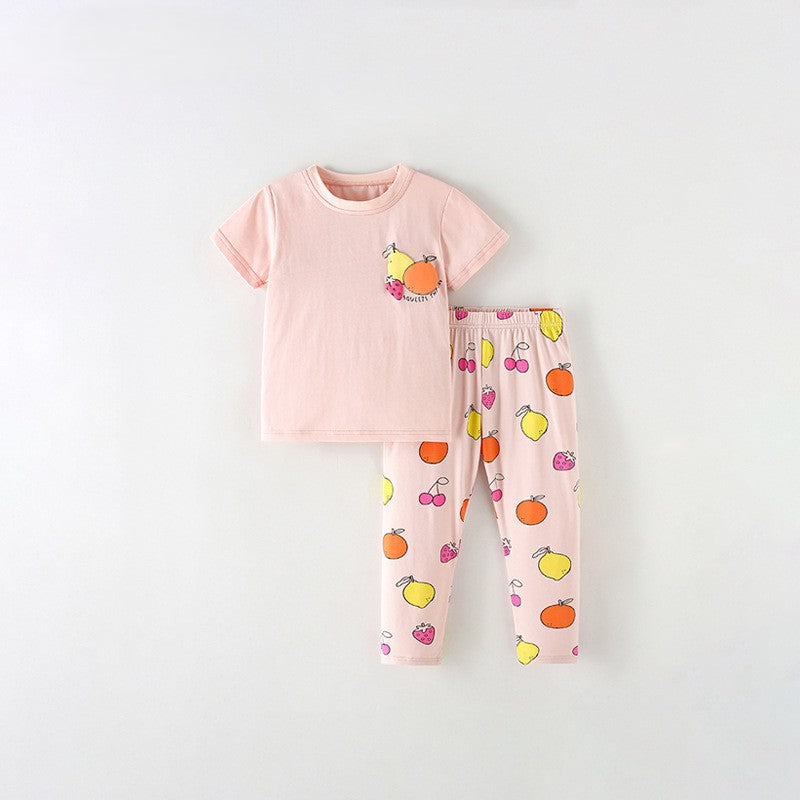 Arrival Summer Baby Kids Girls Short Sleeves Fruits Pattern T-shirt and Pants Clothing Set