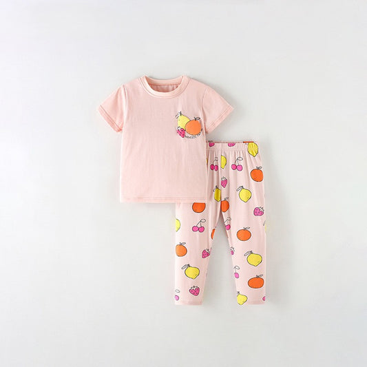 Arrival Summer Baby Kids Girls Short Sleeves Fruits Pattern T-shirt and Pants Clothing Set