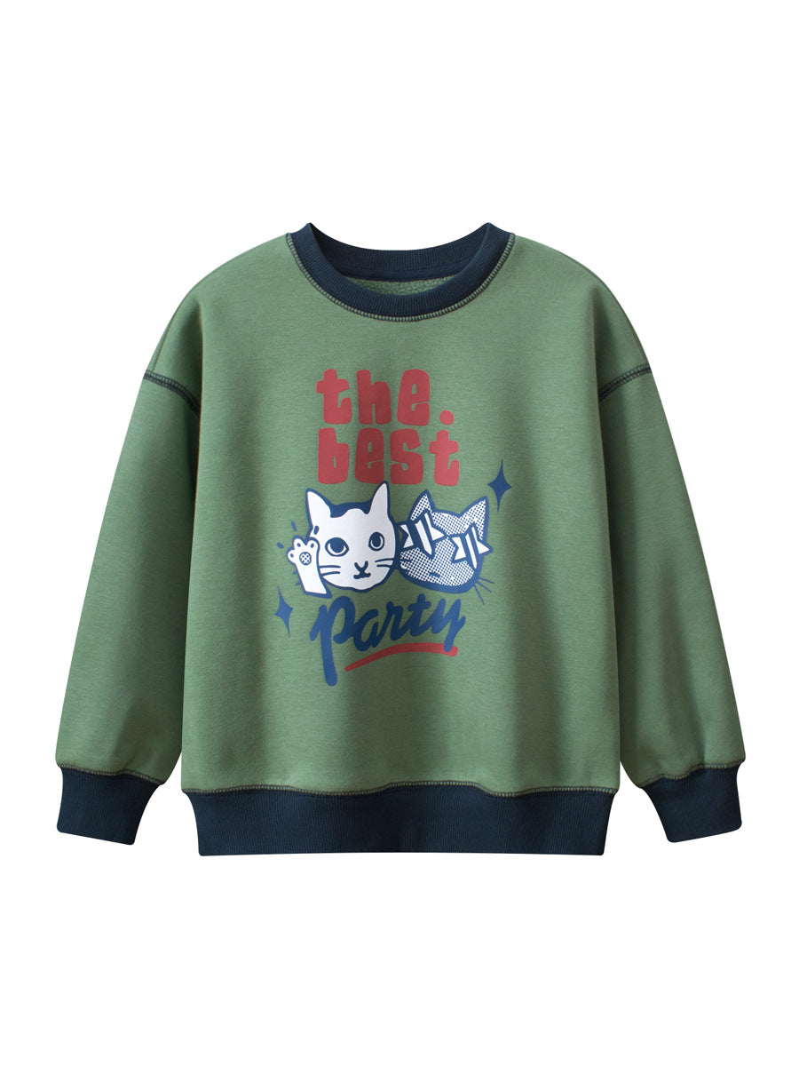 Arrival Kids Kitten Pattern Crew Neck Long Sleeves Warm Cozy Pullover, MyKids-USA®, Baby & Toddler Outerwear, MyKids-USA - Size/Age - 120 (5-7Y) - Color - Green -  -  - TR2412102353-A