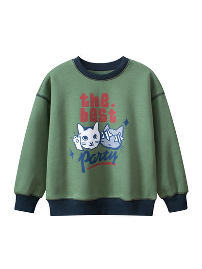 Arrival Kids Kitten Pattern Crew Neck Long Sleeves Warm Cozy Pullover, MyKids-USA®, Baby & Toddler Outerwear, MyKids-USA - Size/Age - 120 (5-7Y) - Color - Green -  -  - TR2412102353-A