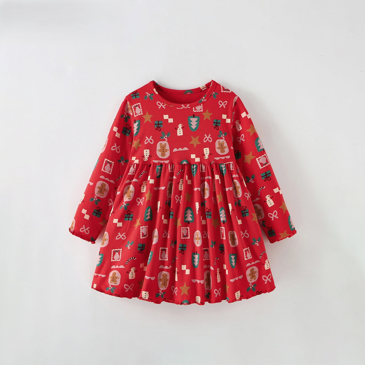 MyKids-USA® Autumn Arrival Baby Kids Girls Princess Christmas Pattern Long Sleeves Dress