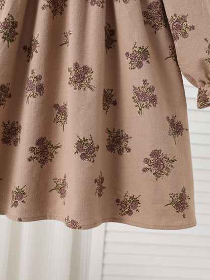 Autumn Arrival Baby Kids Girls Floral Pattern Long Sleeves Dress with Embroidered Collar, MyKids-USA®, Baby & Toddler Dresses, MyKids-USA -  -  -  -  -  -  - 