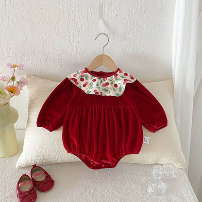 Autumn Arrival Baby Girls Long Sleeves Cherry Pattern Color Patchwork Onesies, MyKids-USA®, Baby One-Pieces, MyKids-USA -  -  -  -  -  -  - 