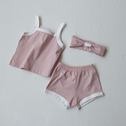 Arrival Summer Baby Kids Sleeveless Vest, Shorts and Hairband Clothing Set