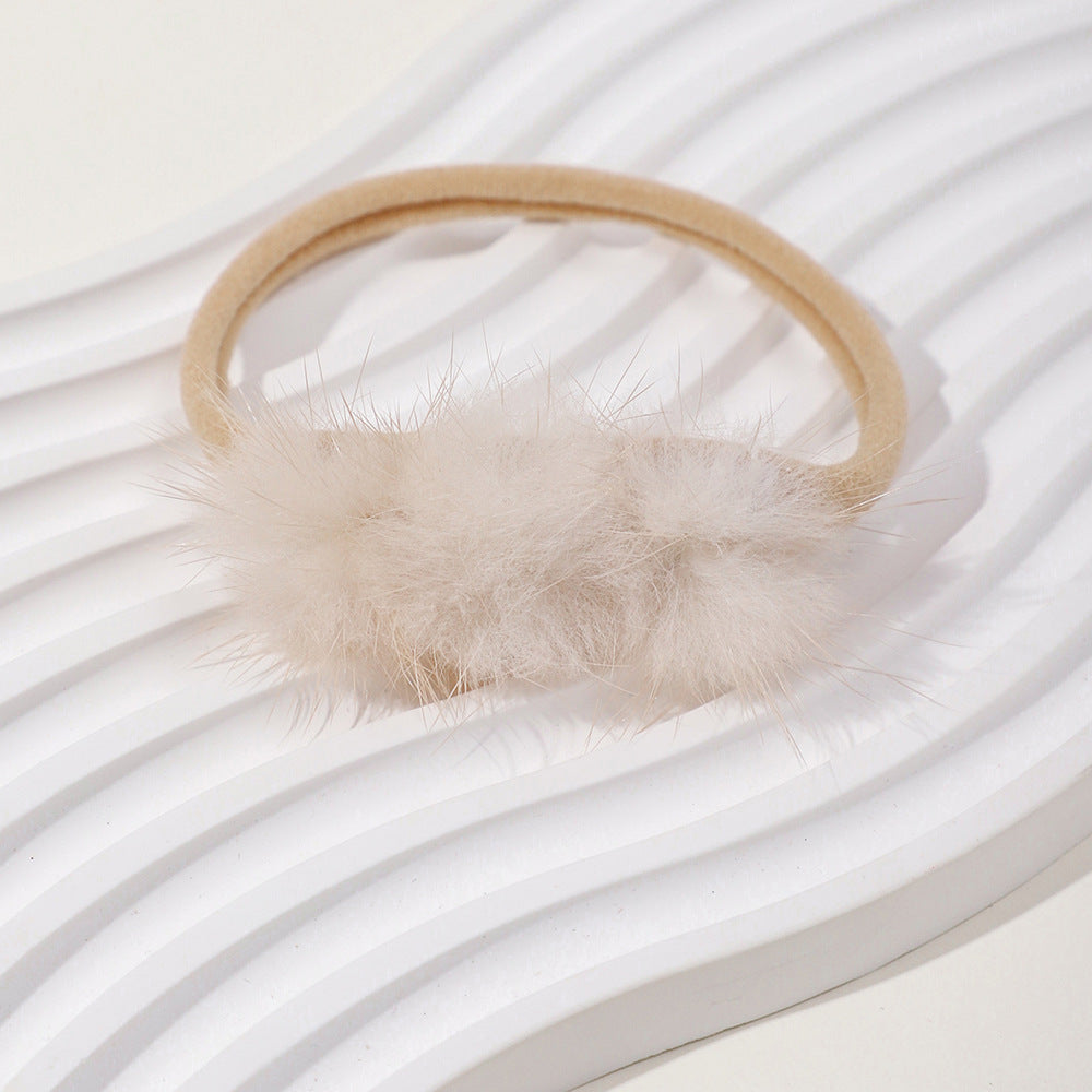 Soft and Comfortable Mink Baby Elastic Hairband with Pom Pom, MyKids-USA®, Hair Pins, Claws & Clips, MyKids-USA - Size/Age - Average Size (0-6Y） - Color - Khaki -  -  - TR2411241521-C.