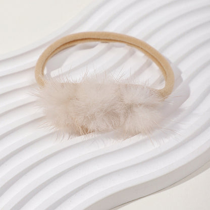 Soft and Comfortable Mink Baby Elastic Hairband with Pom Pom, MyKids-USA®, Hair Pins, Claws & Clips, MyKids-USA - Size/Age - Average Size (0-6Y） - Color - Khaki -  -  - TR2411241521-C.