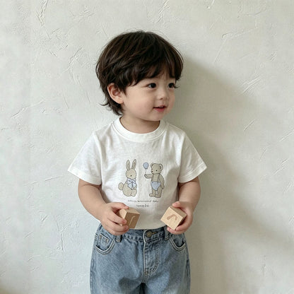 Summer Baby Kids Cartoon and Letters Pattern T-shirt in European and American Style