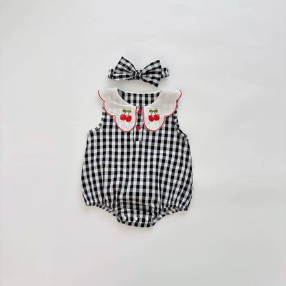 Summer Arrival Baby Girls Cute Plaid Pattern Sleeveless Onesies with Collar, MyKids-USA®, Baby One-Pieces, MyKids-USA -  -  -  -  -  -  - 