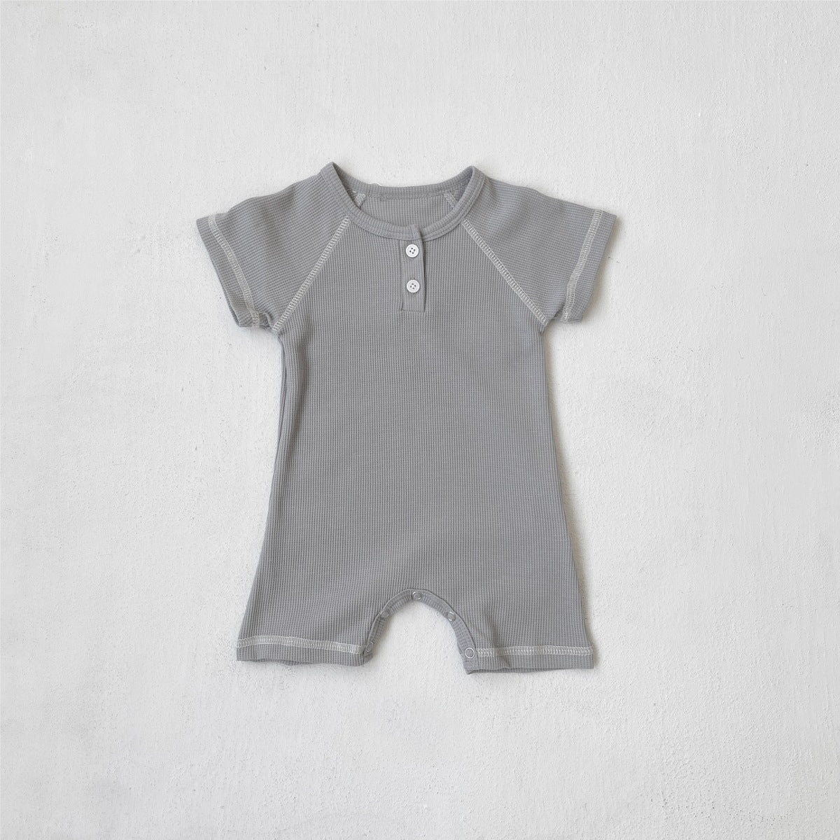 Summer Arrival Baby Short Sleeves Patchwork Waffle Grid Rompers Bodysuits
