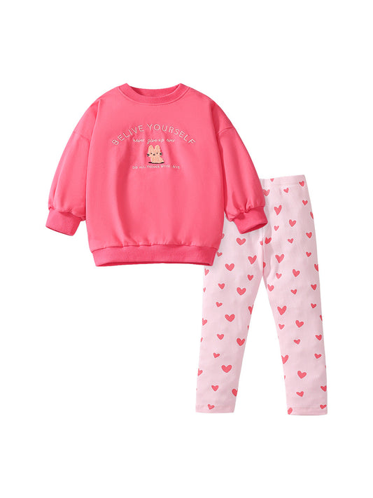 Spring And Autumn Girls Cute Cartoon And Letter Embroidery Pattern Long Sleeves Top Sweatshirt And Pants Clothing Set, MyKids-USA®, Baby & Toddler Outfits, MyKids-USA - Size/Age - 90 (12-24M) - Color - Pink -  -  - TR2407130959-A