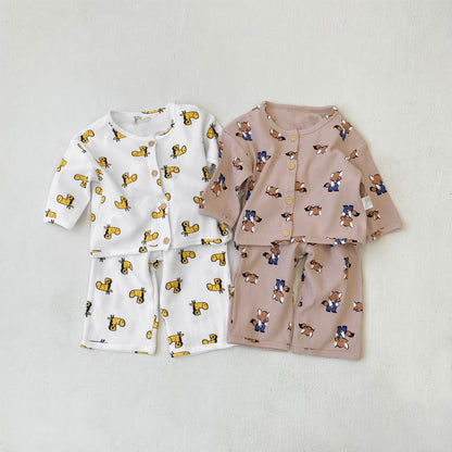 MyKids-USA® Spring and Autumn Baby Kids Unisex Long Sleeves Cartoon Shirt and Pants Pajamas Clothing Set
