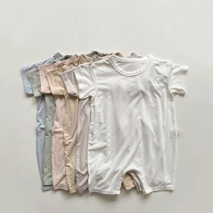Hot Selling Summer Baby Kids Short Sleeves Solid Color Rompers