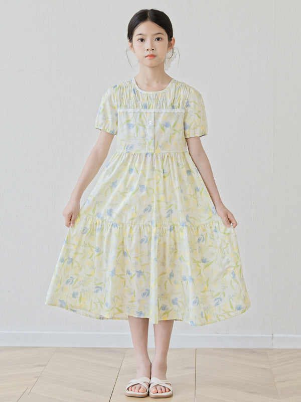 Summer Arrival Short Sleeves Floral Design Dress for Stylish Girls
