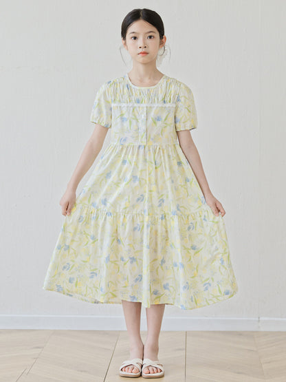 Summer Arrival Short Sleeves Floral Design Dress for Stylish Girls