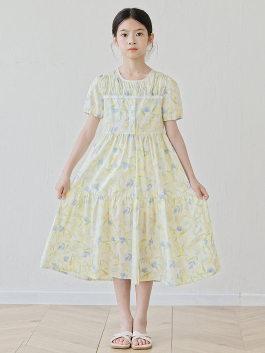Summer Arrival Short Sleeves Floral Design Dress for Stylish Girls