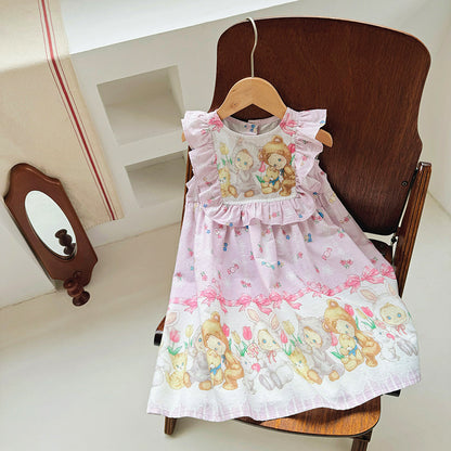 Summer Kids Girls Cute Baby Print Sleeveless Design Princess Dress