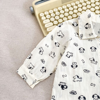 MyKids-USA® Hot Selling Autumn Baby Kids Boys Long Sleeves Puppy Pattern Shirt and Overalls Set