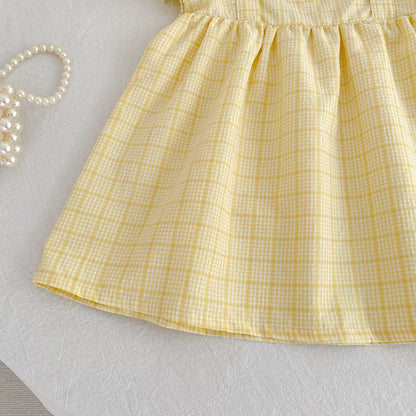 Summer Girls Cute Plaid Pattern Square Neck Onesies and Dress – Princess Sister Matching Set, MyKids-USA®, Baby & Children's Outfits, MyKids-USA -  -  -  -  -  -  - .