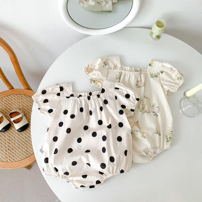 Summer Hot Selling Baby Girls Short Sleeves Square Neck Rabbits/Polka Dots Print Onesie, MyKids-USA®, Baby One-Pieces, MyKids-USA -  -  -  -  -  -  - 