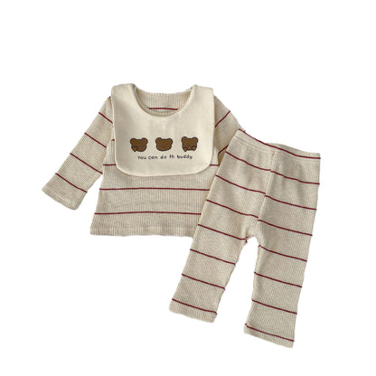 Striped Pattern Pajamas With Removable Drool Towel Sets