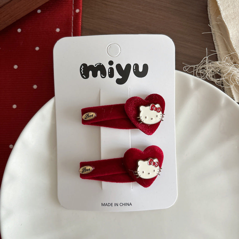 Collection of 2 Cute Red Color Cartoon Hair Ties or Hair Clips, MyKids-USA®, Ponytail Holders, MyKids-USA - Size/Age - Average Size (0-12Y） - Color - Apricot -  -  - TR2603302131-A.